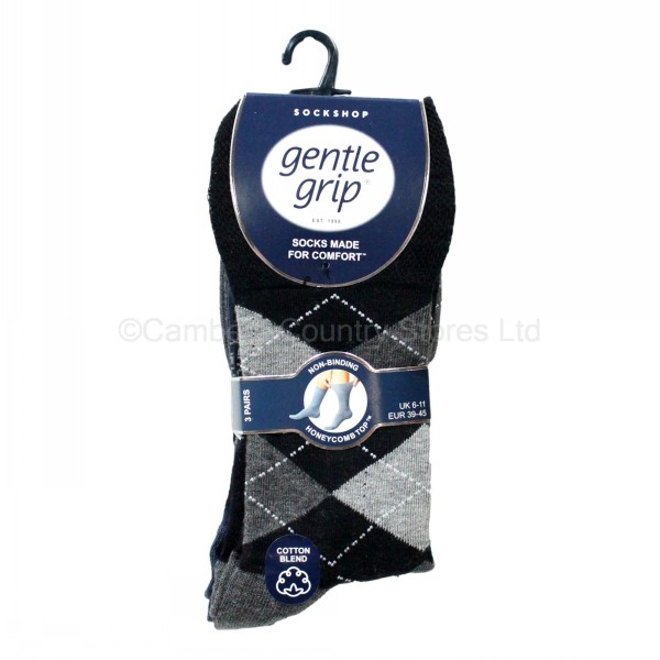 Sock Shop Men's Gentle Grip Socks 3 Pair Pack Argyle Cambers Country